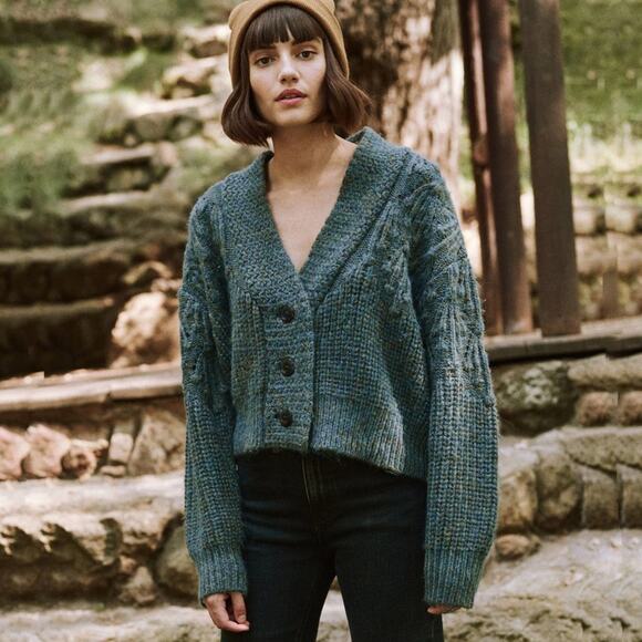 The GREAT. The Frond Montana Cardigan in Pine Needle Shimmer 1 | S - Picture 3 of 11
